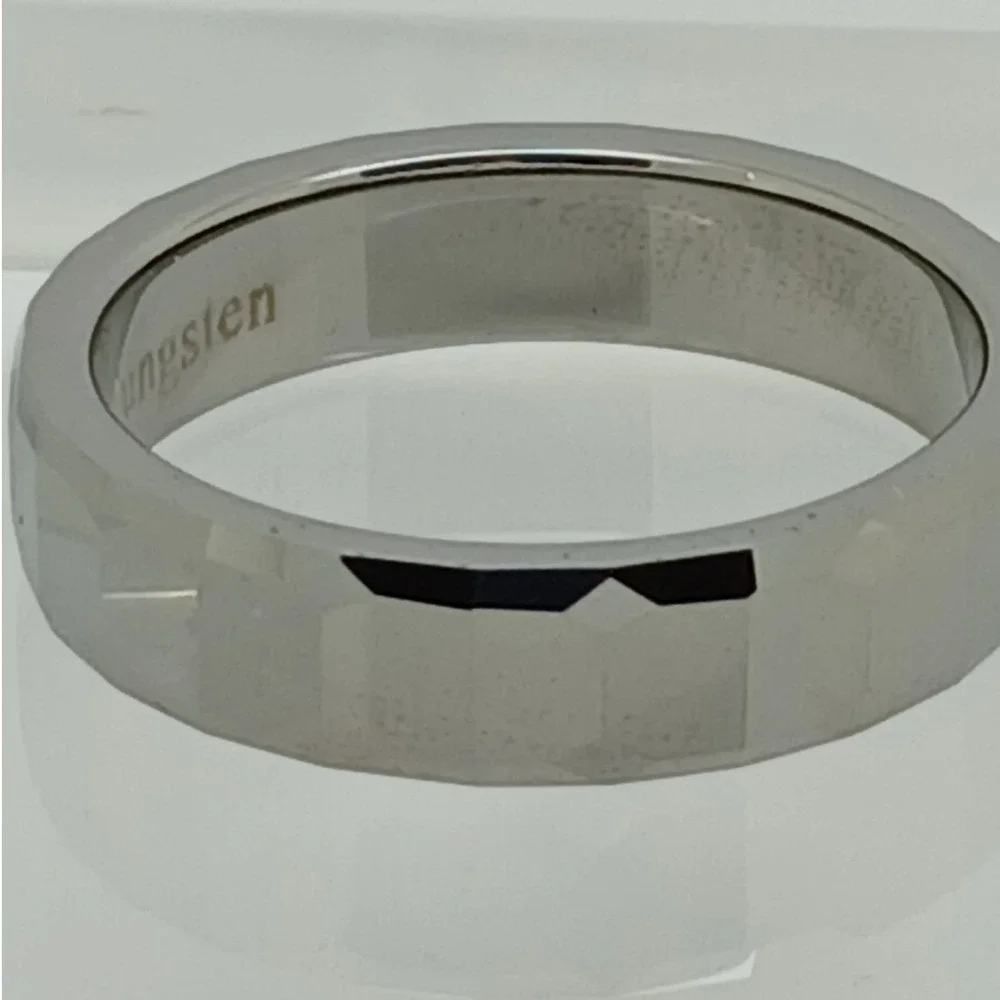 Vintage Tungsten Faceted Band Ring Size 12.25 Silver 6mm Y2K 1990s New Old Stock
